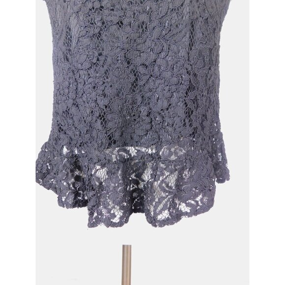 Black Lace Sleeveless Ruffle Blouse XS With Keyhole Back By Papaya - Picture 3 of 10